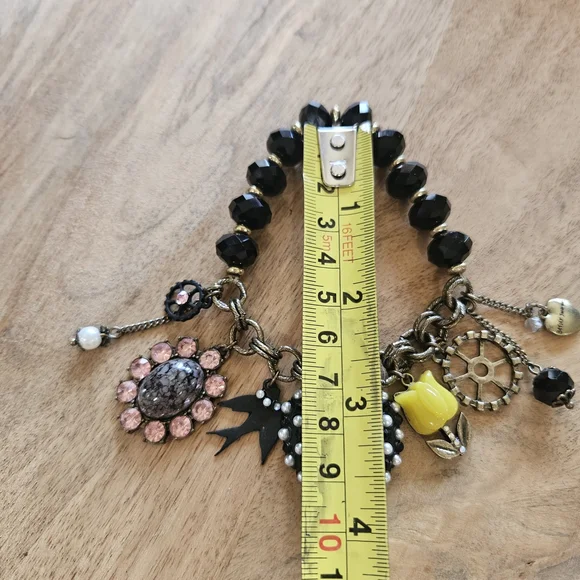 Betsey Johnson Black Bead Charm Bracelet with Pink and Yellow Accents - Picture 5 of 5
